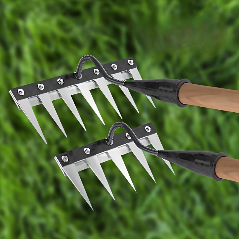 

Heavy-duty Carbon Steel Garden Rake For Weeding & Thatch Removal - Hand Tool With 5/6/7/8 Teeth Options (no Handle)