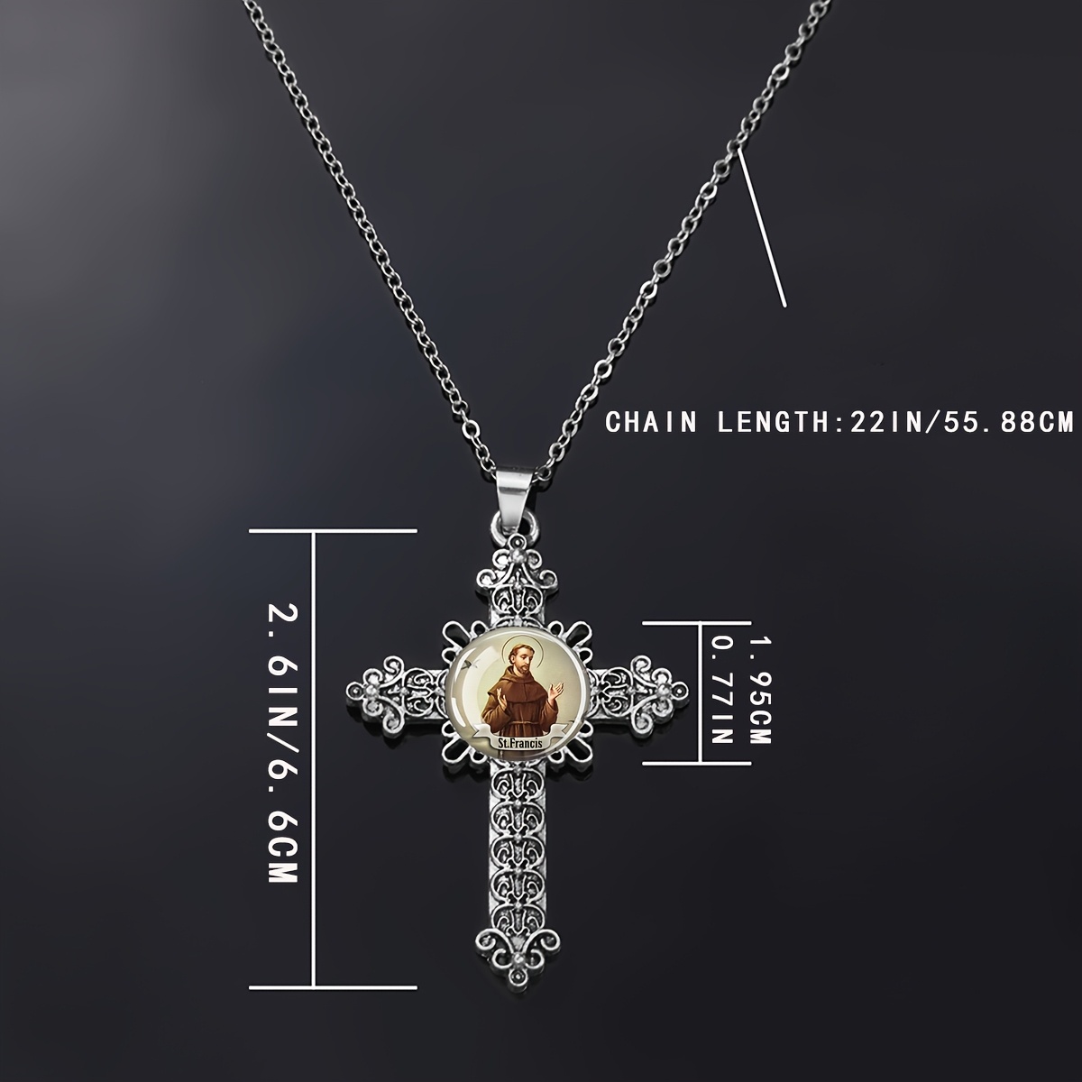 St Francis Dome Glass Cross Pendant Necklace, Faith Gift