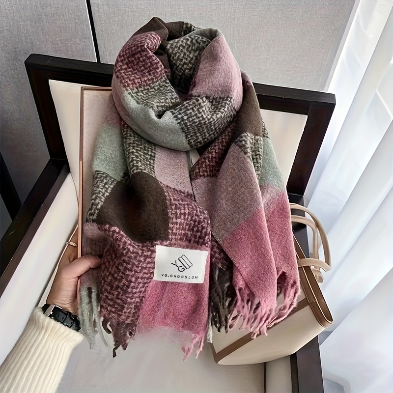 TEMU Korean Macaron Grid Scarf Neck Warmer Women's Autumn Winter New All-match Girly Dual-use Shawl Student Warm Scarf