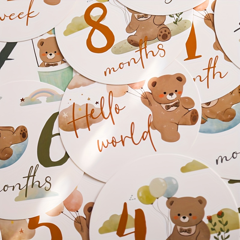 16pcs set birth commemorative cards paper growth record cards cute bear cartoon birth commemorative signs birthday commemorative props photography props details 4