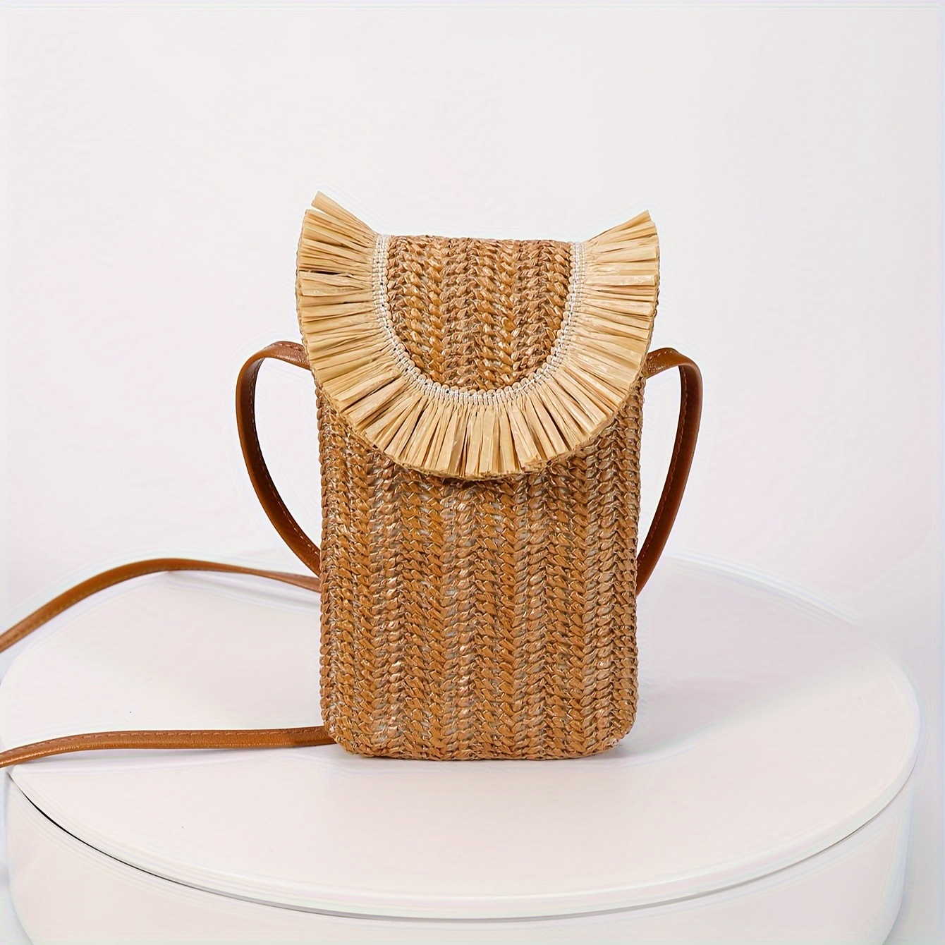

Mini Boho Style Crossbody Bag, Summer New Woven Solid Color Casual Straw Shoulder Purse, Small Phone Pouch
