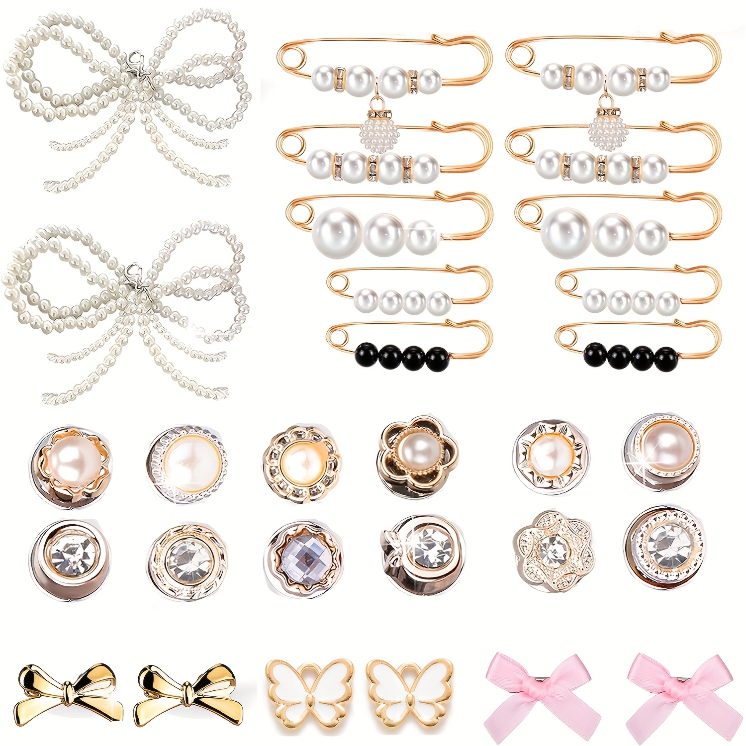 

30pcs Pearl Bow Brooch Set - Chic Diy Shoe & Sock Charms For Women, Crafting And Personalizing Footwear