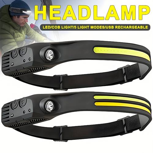 item picture 2pcs lightweight bright motion sensing led head lights portable usb rechargeable flashlight night work lighting torch 5 lighting for hiking emergency