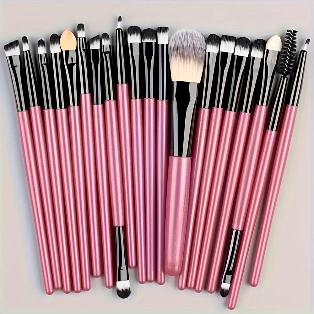 TEMU 20- Hypoallergenic Makeup Brush Set With Nylon Bristles - Brushes For Foundation, Blush, Eye Shadow, Eyebrow, & Lip, All Types, Abs Rod - Professional & Beginner Kit, Travel-