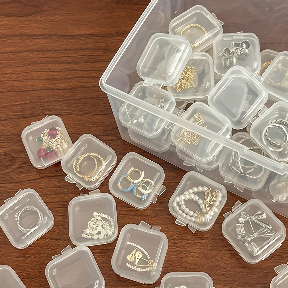 

50pcs Plastic Transparent Small Square Box Jewelry Box, Earplugs, Small Box Accessories, Mini Storage Box