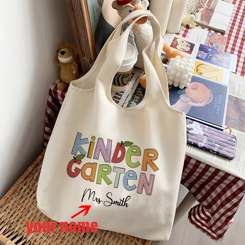 Image of 1pc Personalized Name Pattern Tote Bag Literature Shoulder Bag Illustration Girl Book Bag Travel Harajuku Handbag Gift For Her Aide Gifts