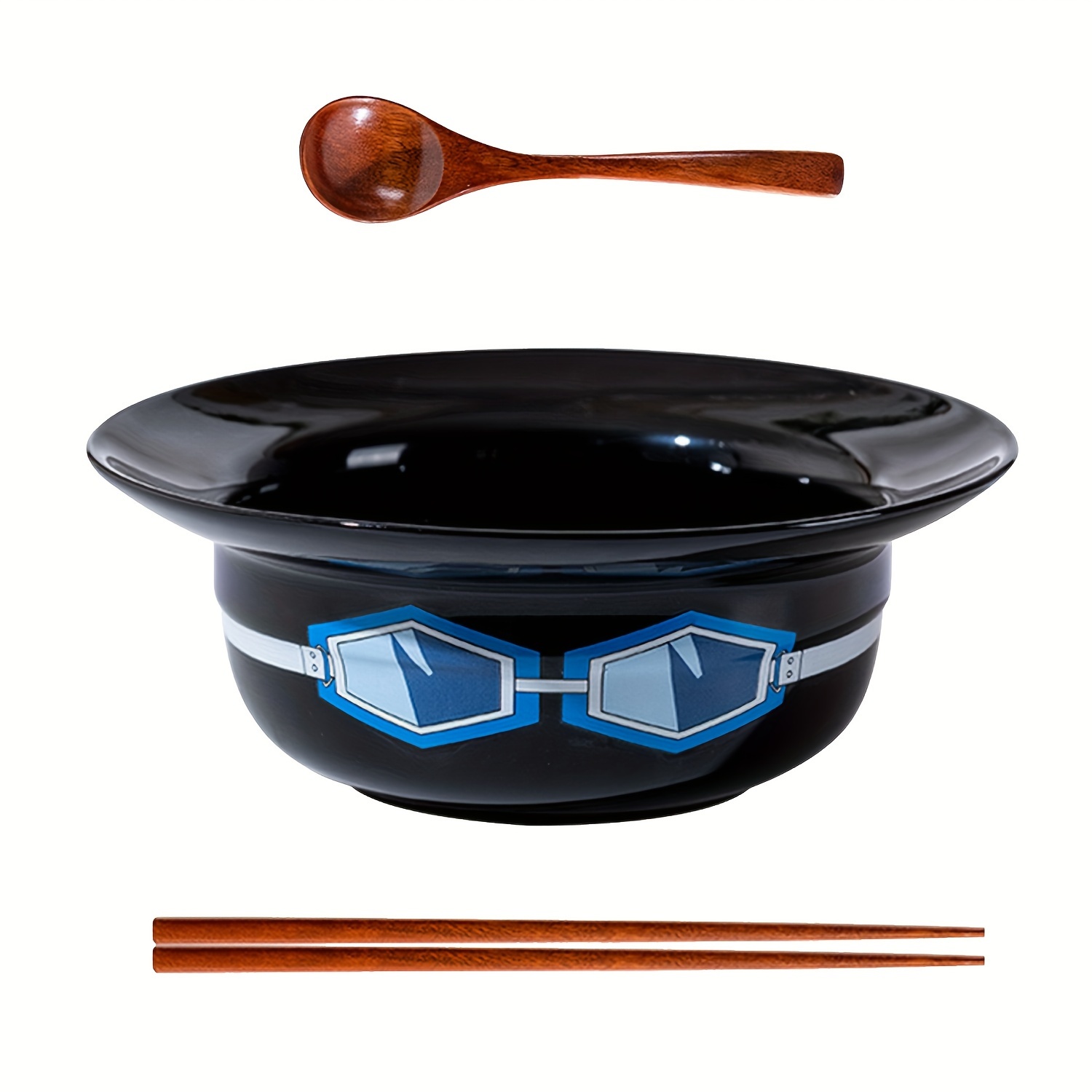 

Anime Instant Noodle Bowl Straw Hat Japanese Ramen Ceramic Bowl Set (black Ramen Bowl + Chopsticks + Spoon)