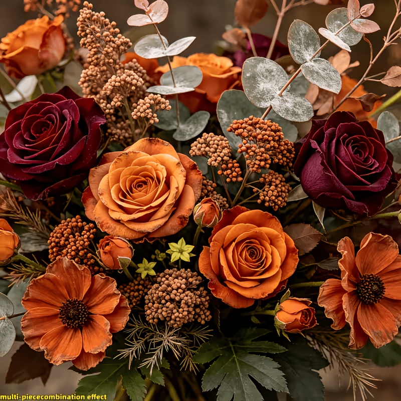 Luxury 14pcs Autumn Warm-Toned Artificial Flower Bouquet