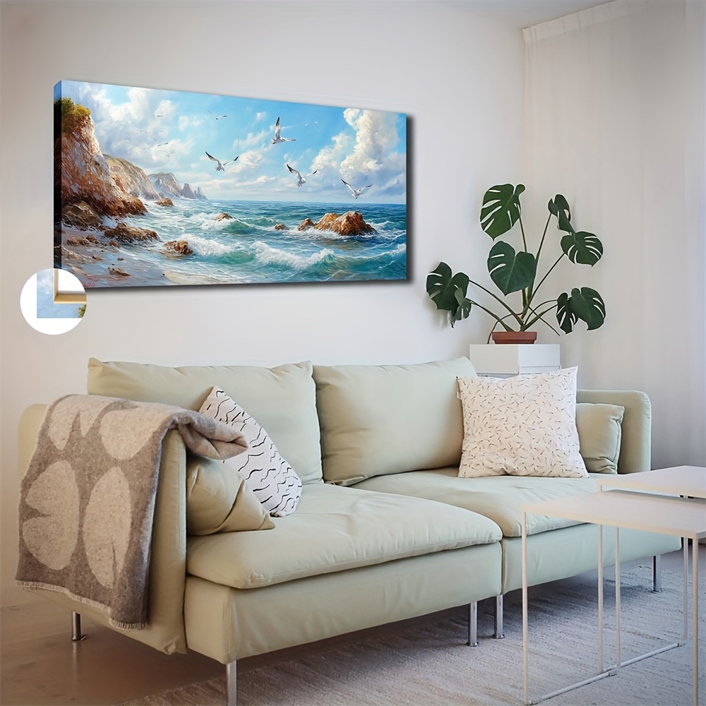 TEMU By The Seaside, Festival Gifts, Artworks, Large-sized Oil Paintings, With Wooden Frames, 20x40 Inches And 50x100cm, Durable, Suitable For