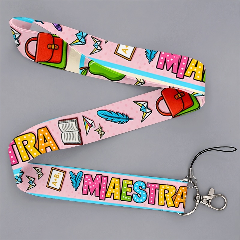 TEMU Cordón 2D con soporte para identificación y teléfono con estampado temático de profesor de dibujos animados rosa, para oficinistas como para ,