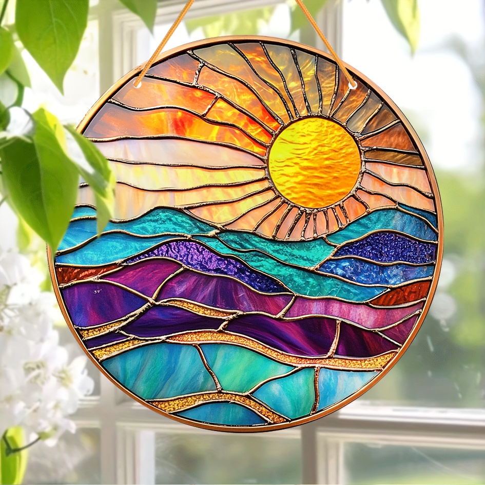 1pc colorful   river stained glass hanging ideal indoor outdoor decor porch bedroom office   christmas gift