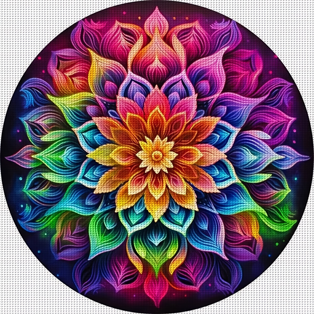 

Mandala Flower Theme Stitch Embroidery Kit, 11ct Pre-printed Canvas Painting Set, 14.17x14.17 Inch, Diy Eco-thread Art Craft, With Frame Not Included For Home Wall Decor & Gifting