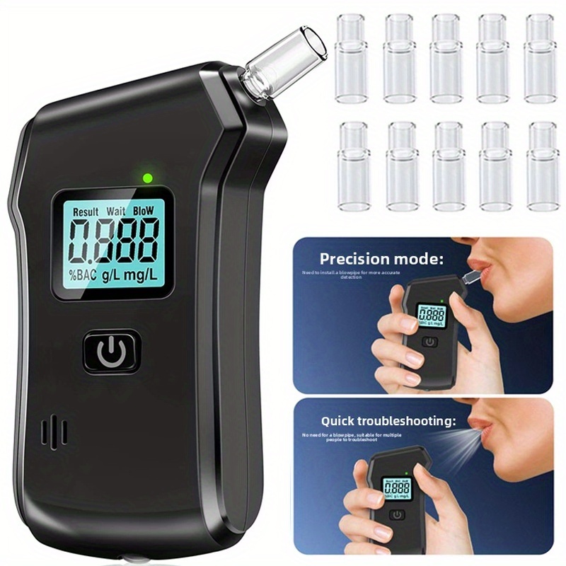 Personal Drive Pro Portable Breathalyzer with LCD Screen & BAC Tester - High-Accuracy Blow Alcohol Detector, Sound/Visual Alerts, Compact for Driving, Sobriety Testing, Parties, - Compatible with 10 Mouthpieces (