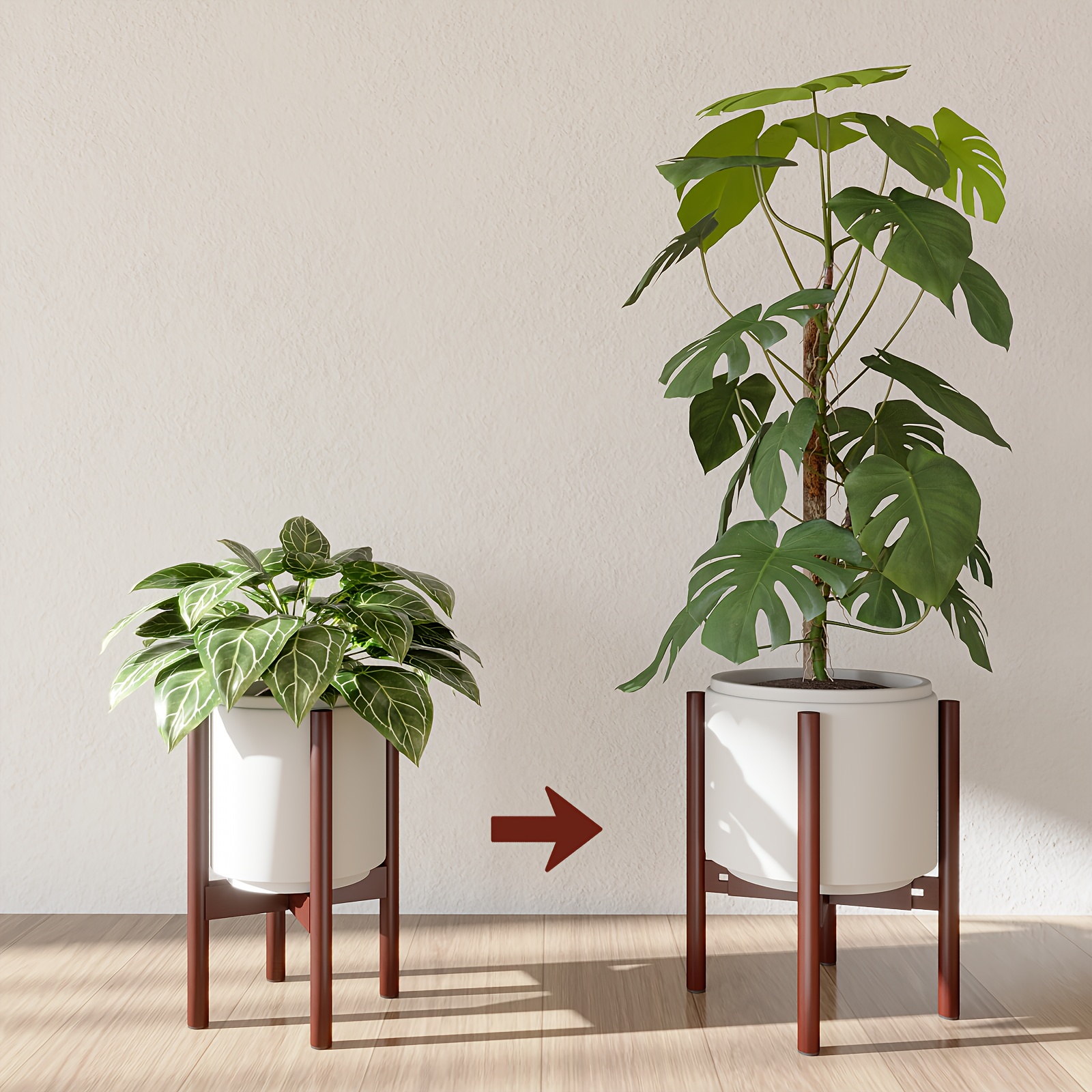 Adjustable Plant Stand Indoor, Bamboo Indoor Planter Stand, Mid Century Pot Holder Rack, Fit 7.8'' To 12'' Planter