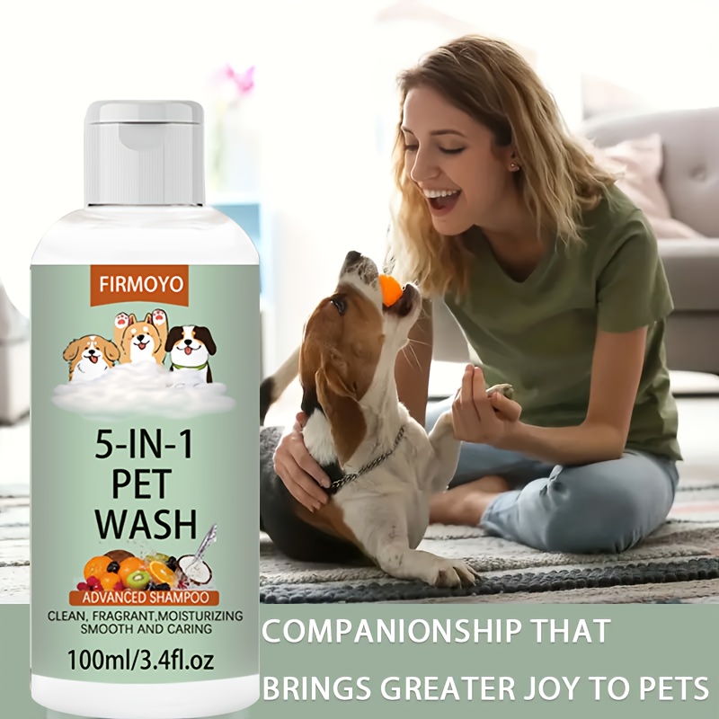 3 Bottles of 5-in-1 Pet Shampoo & Conditioner, 100ml/3.4floz. Deep Cleanses During Bathing, Leaves a Fresh Fragrance, Eliminates Odours, and Leaves Your Pet's Coat Softer and Fluffier. Suitable for Use All Over the Body, Ideal for Cats and Dogs.