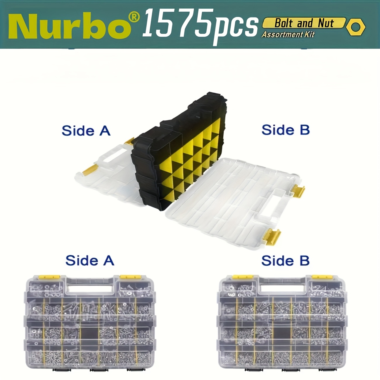 Juego de 1575 piezas de tuercas y tornillos, acero inoxidable, cabezas Phillips y planas, con varias tuercas, arandelas y caja organizadora de doble cara - Imagen 9