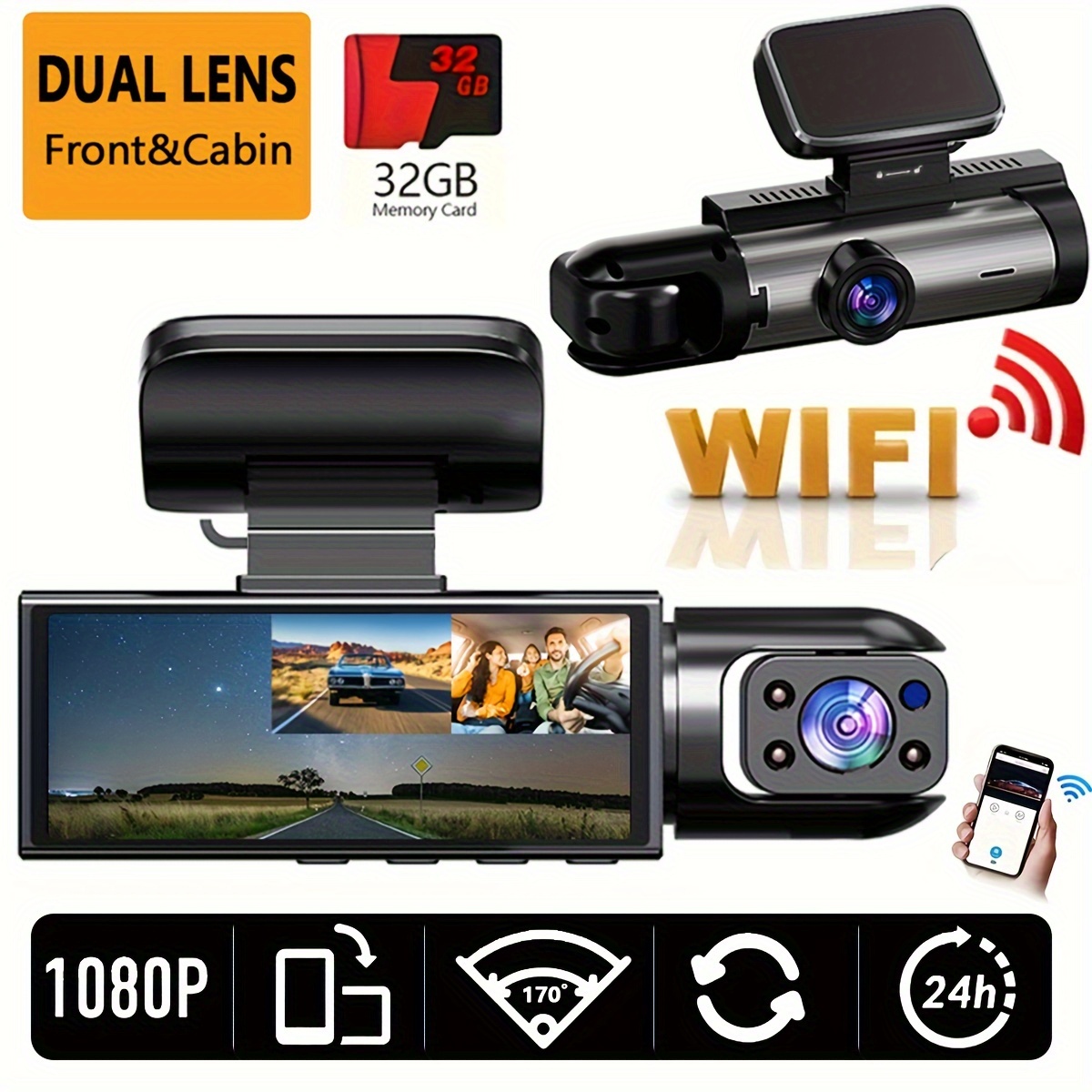 

Dash Cam Front Inside, Wifi Fhd 1080p Hd Dash Camera For Cars, Car Camera With App, Wifi Dash Cam With Night Vision, 24h Park Monitor, Loop Recording (with 32gb Card)