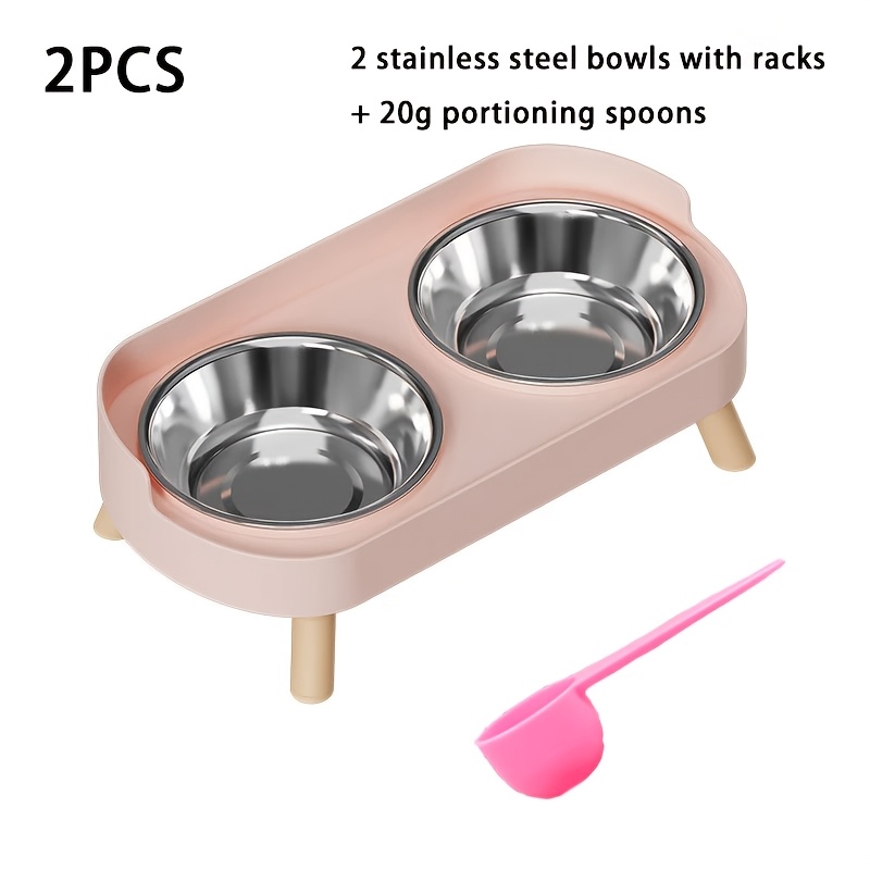 TEMU 2pcs (2-in-1 Feeding Bowl And 20g Portion Spoon) And Dog Elevated Double Bowl Water And Food -one High Platform Double Bowl 3 Styles Multiple
