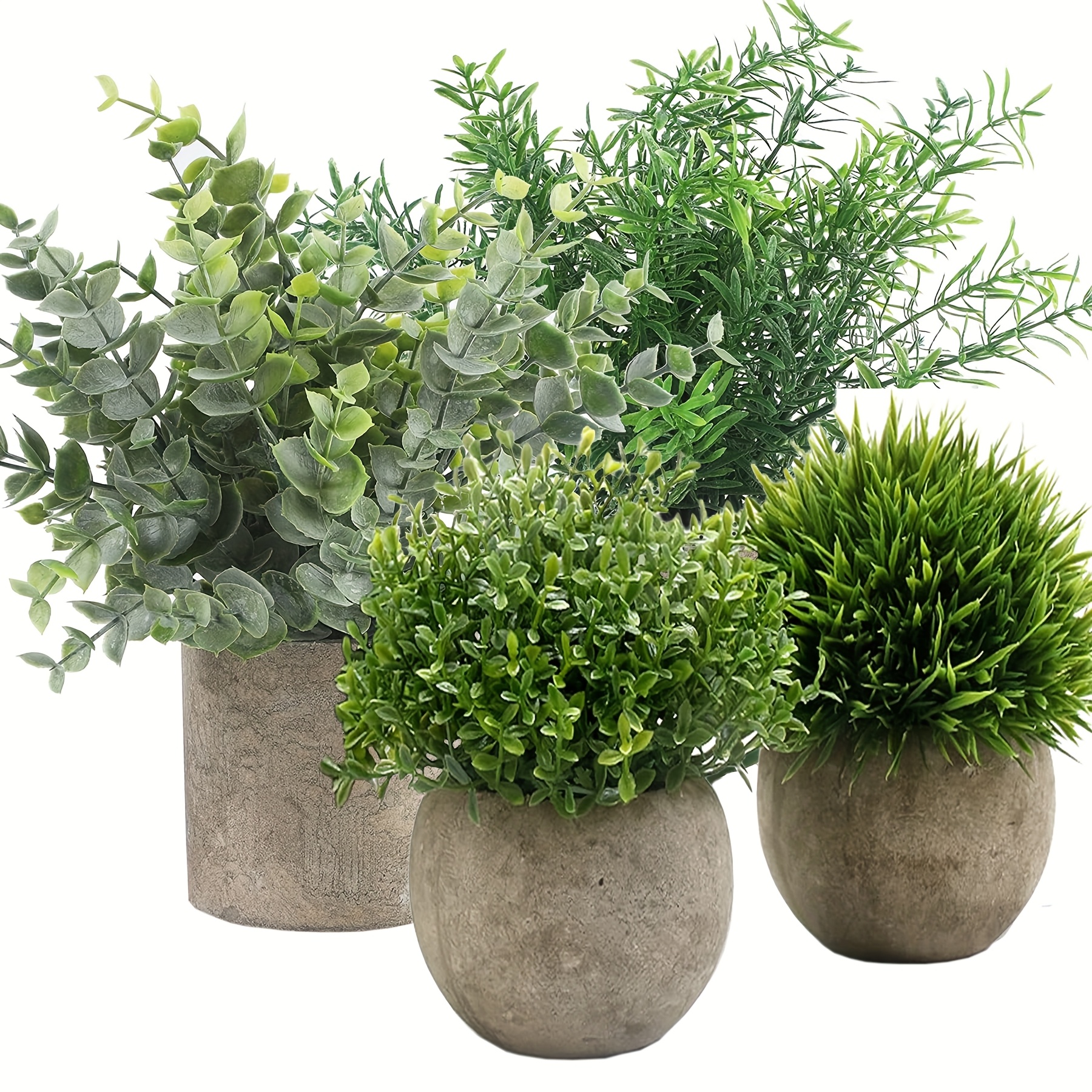 Temu Pack Of 4 Artificial Plants Mini Artificial Plants Real Eucalyptus Rosemary Baby Breath Small With Pots Artificial Plants For Living Room-image