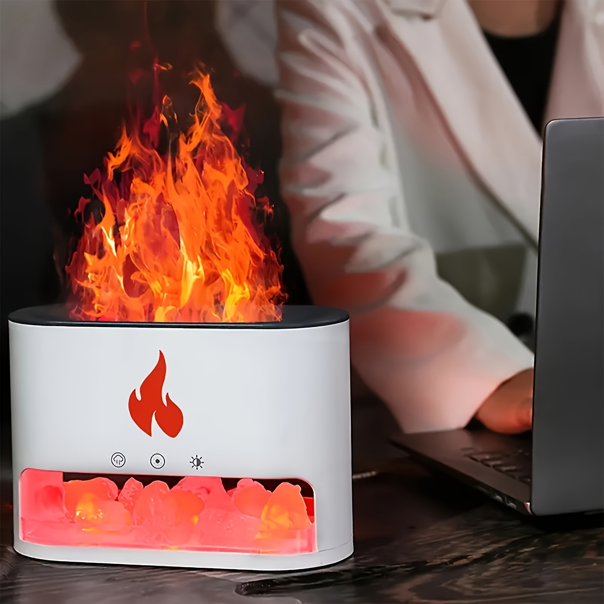 lámpara de aromaterapia con llama simulada, difusor de piedra de sal, iluminación rgb y humidificador de gran capacidad,   para decoración de interiores y ideal como regalo de   para   como navidad y   de la   (aceites esenciales no incluidos) 8