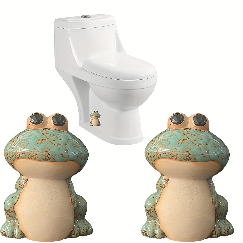 

2pcs Cute Frog Ceramic Toilet Bolt Covers - , Decorative Screw Caps For Bathroom, Green