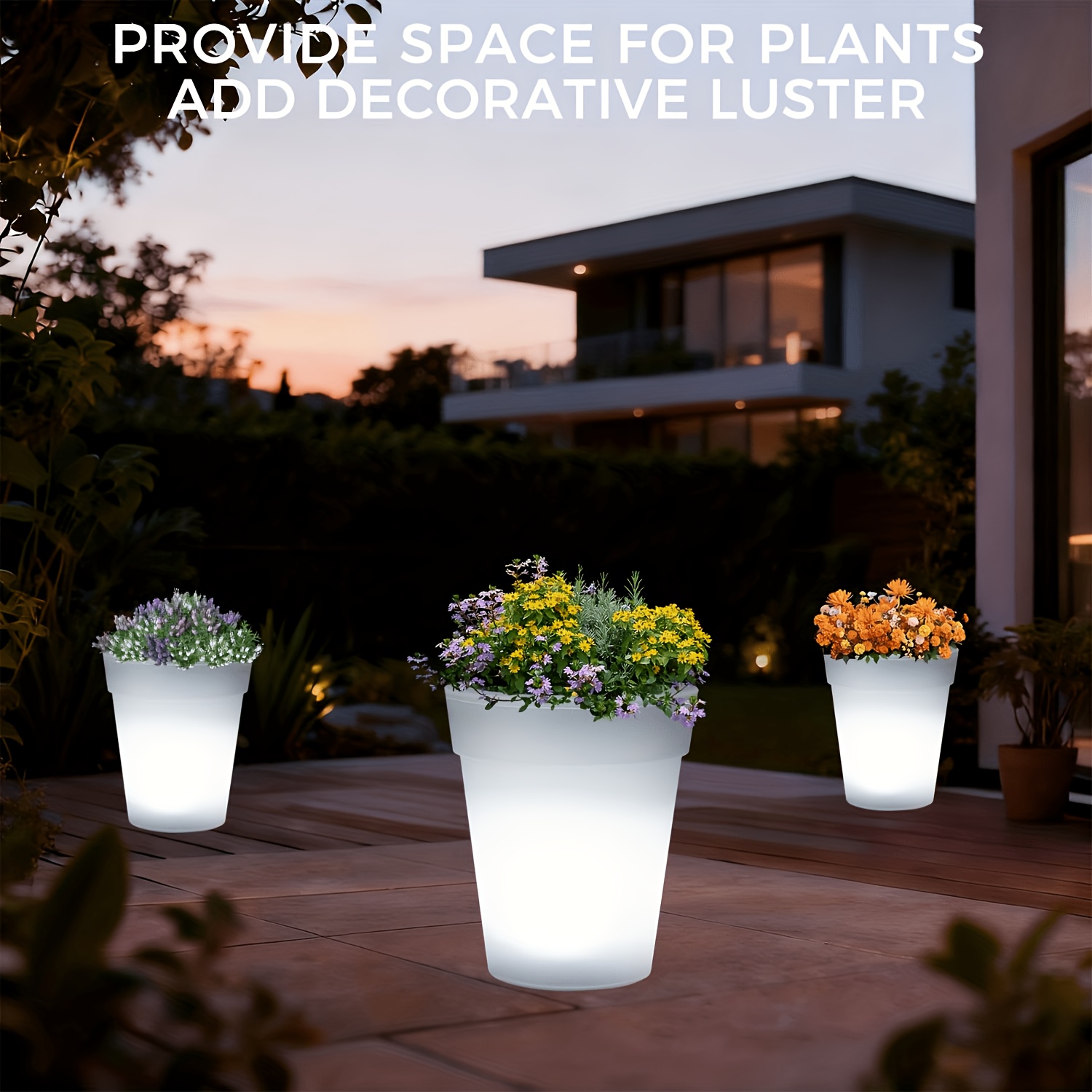 Lampes d'ambiance solaires en forme de pot de fleurs blanches