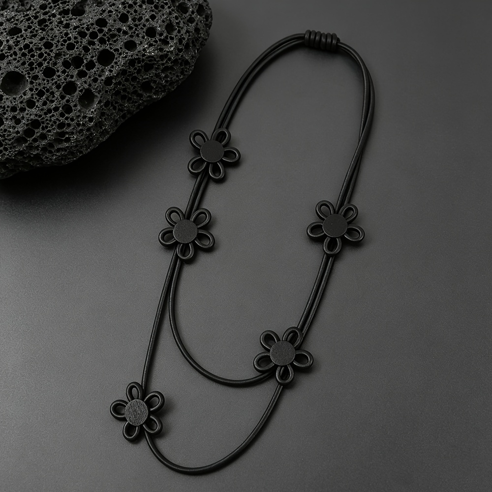 Bohemian Minimalist Black Floral Necklace, Elegant Gift