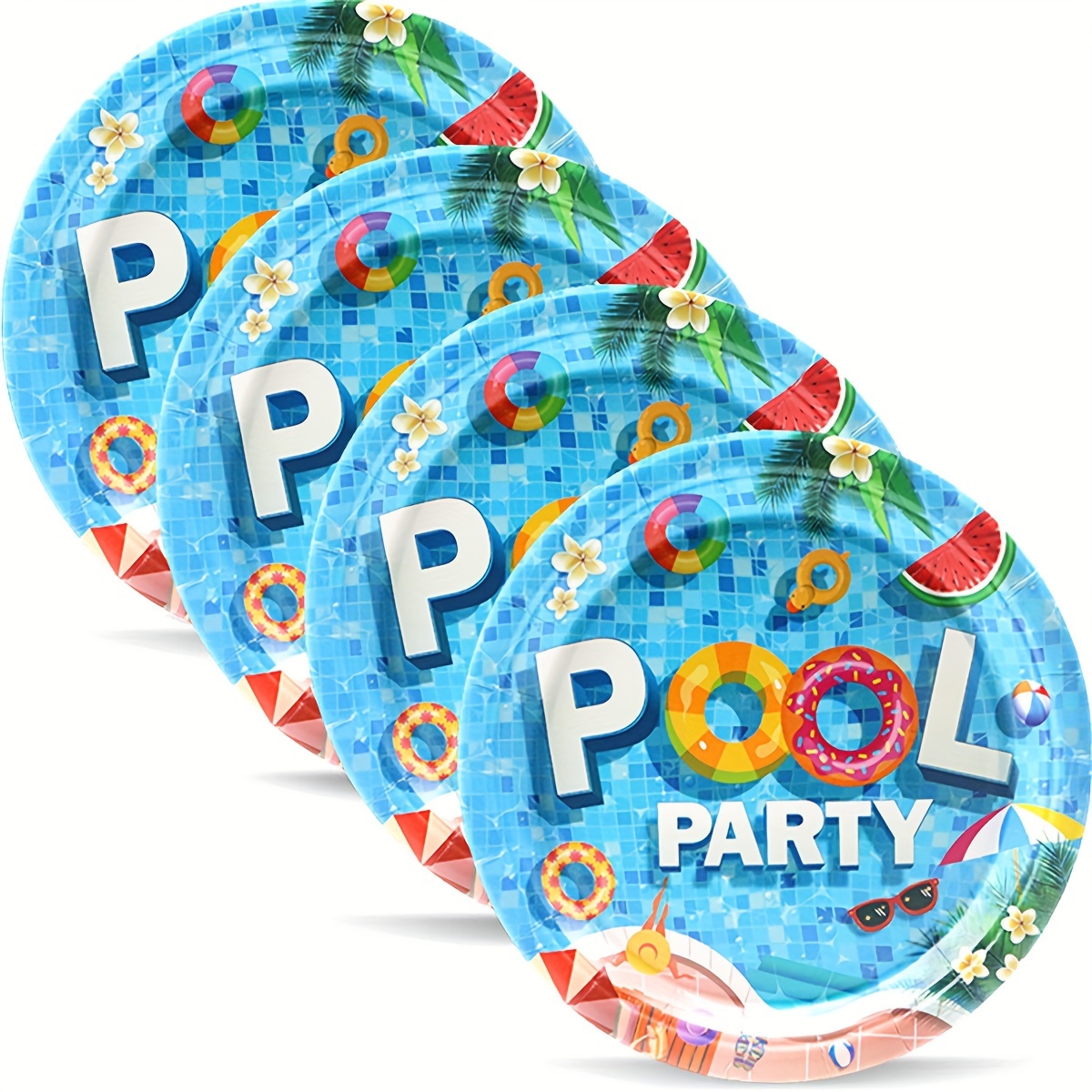 

Hawaiian Themed Pool Party Paper Plates, 7inch Round Disposable Plates For Summer, Birthday, Engagement, Mardi Gras, Bachelor Party, Graduation, 10 Pack - All Season Polished Metal Finish Plates