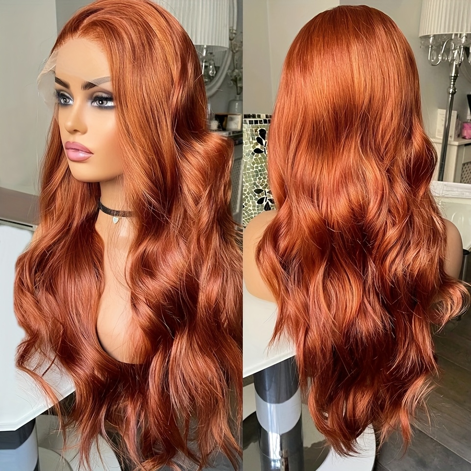 vibrant orange ginger 13 4 lace front wig women long wavy - Temu display picture 3