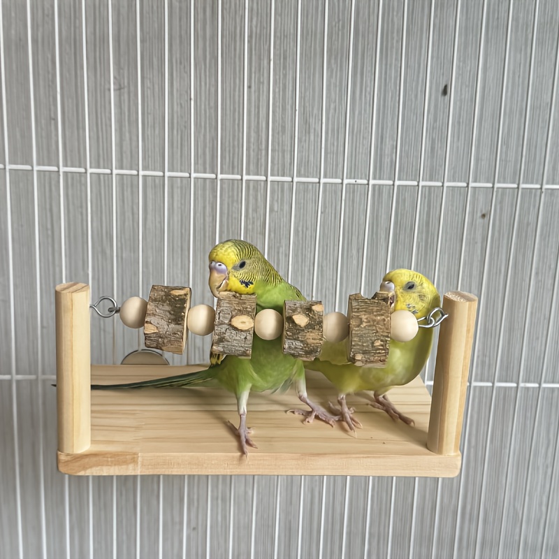 Image of 1pc Interactive Parrot Chew Toy & Bird Perch With Rotatable Chewing - Wood Chewer For Cage, Gym - Suitable For Small, Wood Exercise Equipment For Beak & Bird Fitness
