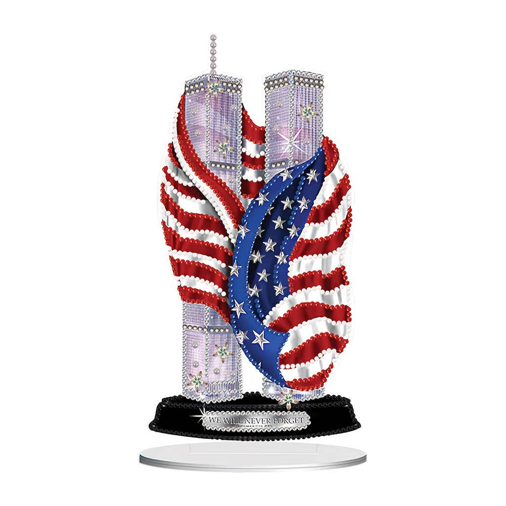 

2d Flat, Classic Acrylic Memorial With American Flag, 9/11 Desk Decor, Building Theme, Tabletop Mount, Multipurpose Decorative Plaque, With No Text, For Home, Office, Commercial