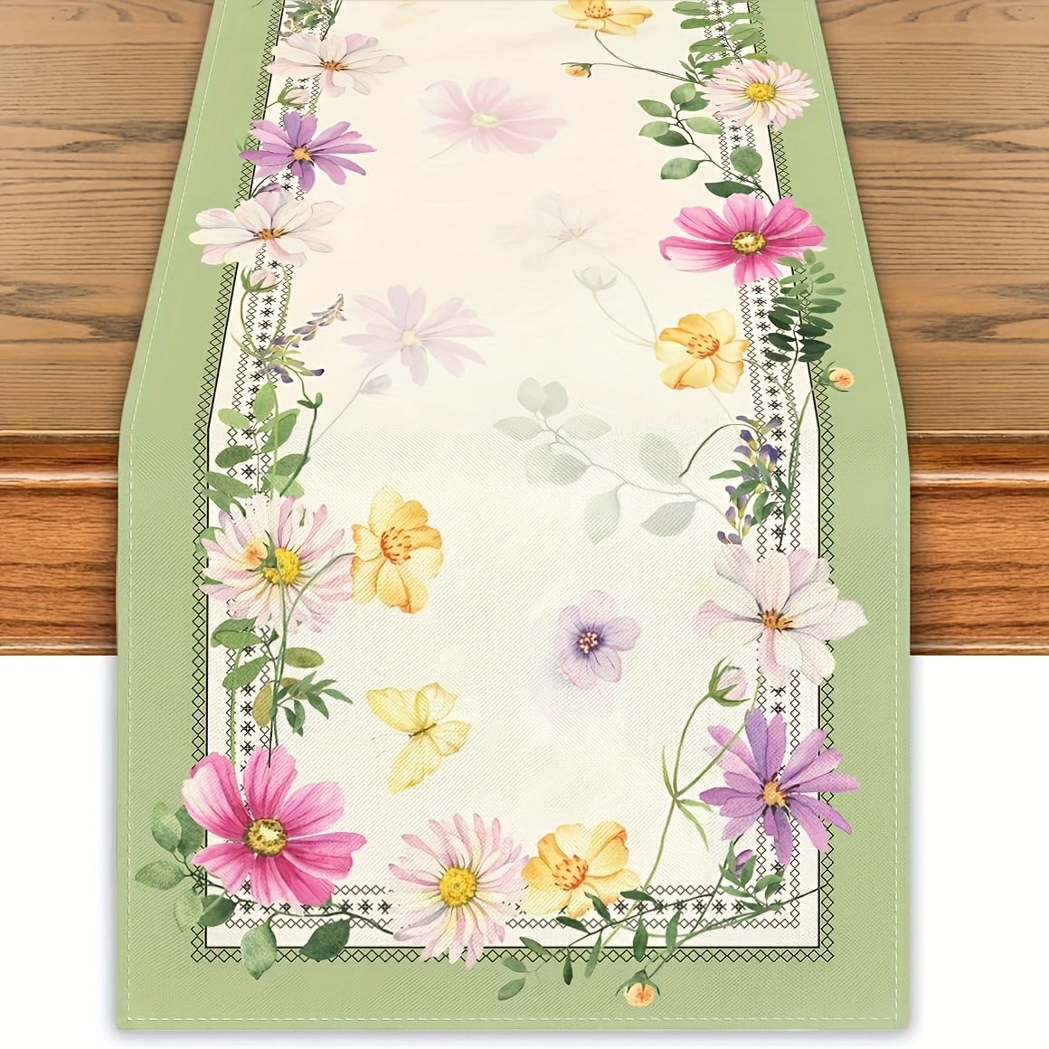 1pc, Farmhouse Spring Table Runner Flower Floral Table Cover Pastel Green Leaf Decor Decorations For Home Party Simple Life13 X 36, 13 X 48, 13 X 72, 13 X 108