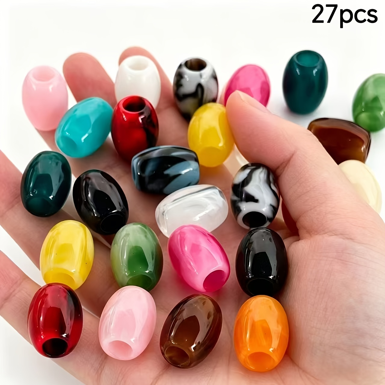 TEMU 27 piezas de cuentas de barril bicolores de 10x14 mm con agujero grande, accesorios para colgantes de teléfono DIY, colgantes para cordones de