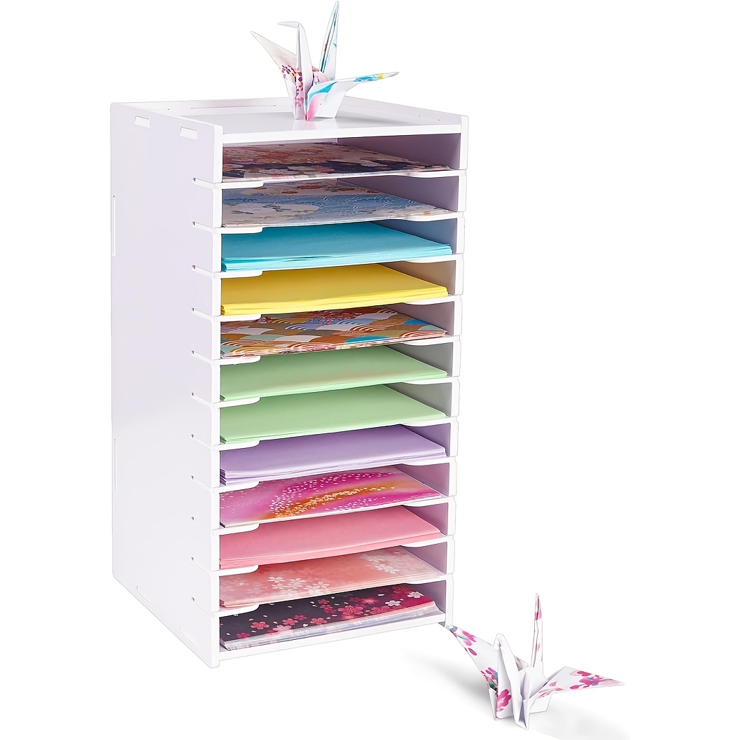 TEMU 6" X 6" Origami Paper Organizer, 12 Tier Folding Papers Storage Rack, Desktop Traditional Origami Sheets Colored Paper Holder For , Scrapbooking