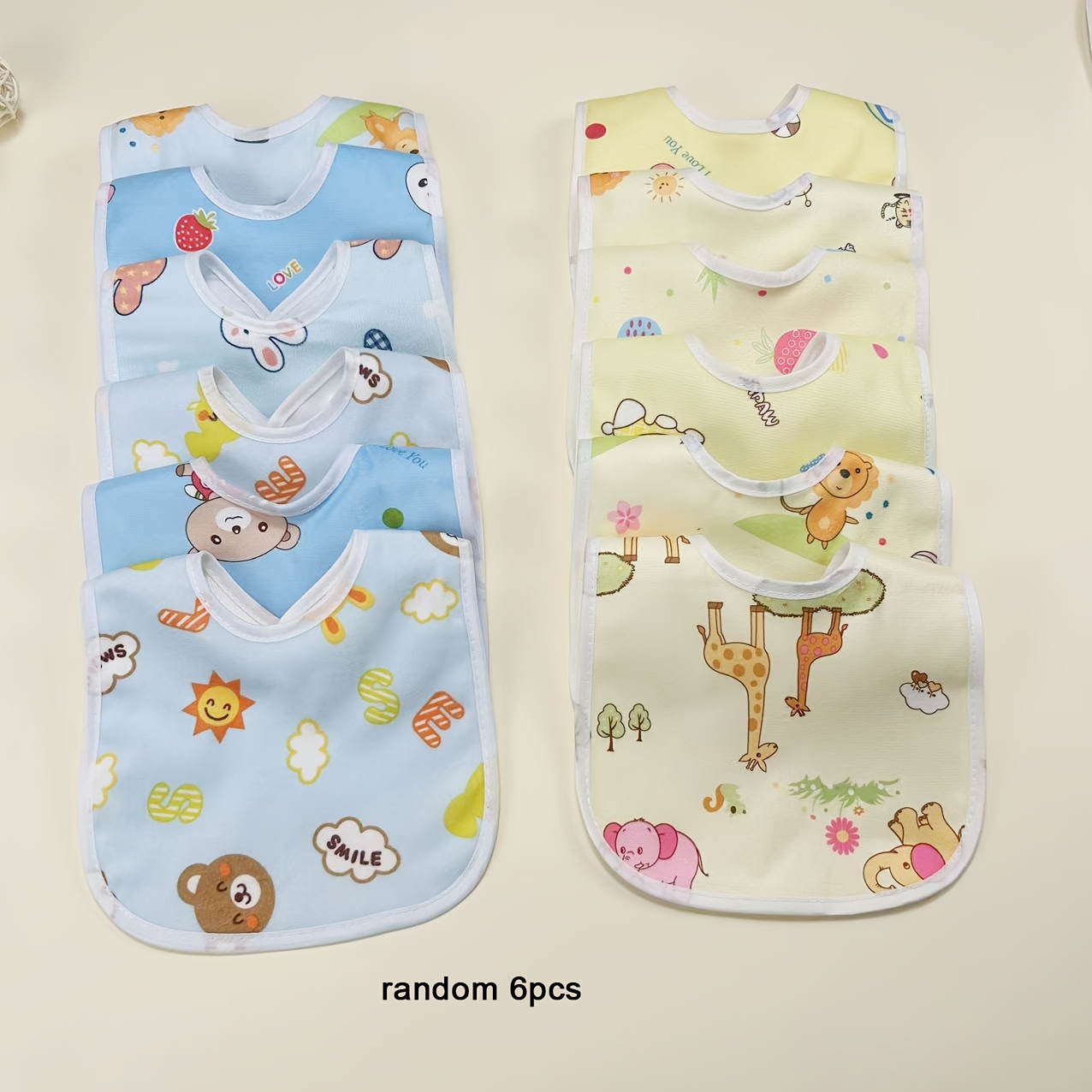 Image of 4/6pcs Set Random Styles Children's Bibs Cartoon Newborn Drool Cloth U-shaped Feeding Pouch For Boys And Girls