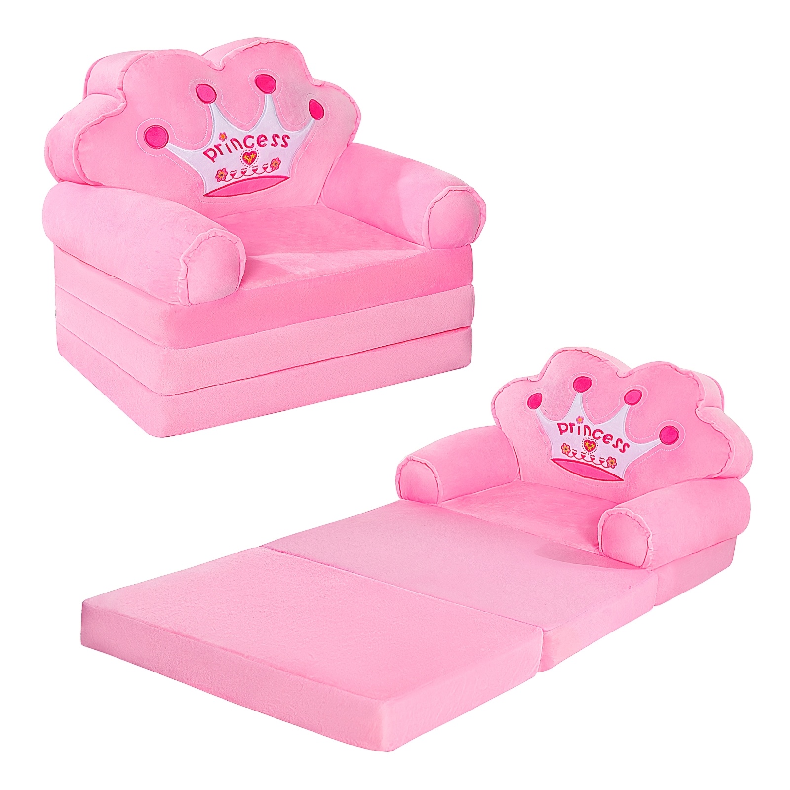 TEMU Kids Sofa, Pink Princess 2-in-1 Foldable Flip Chair, High Sponge, Super Soft Plush Armchair For Girls Bedroom, Birthday Christmas Gift