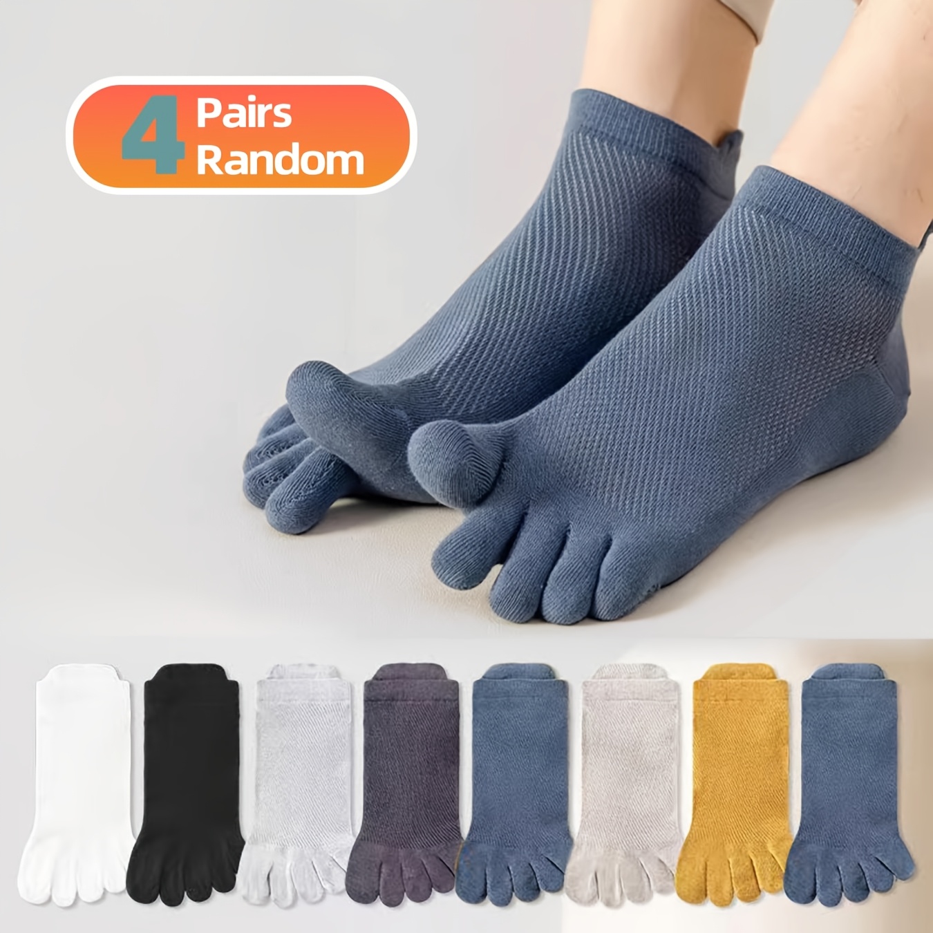 TEMU 4 Pairs Random Women's Five-toe Ankle Socks, Mesh Breathable Separate Toe Short Socks, Flexible Comfortable Casual Socks, For Daily Walking Home