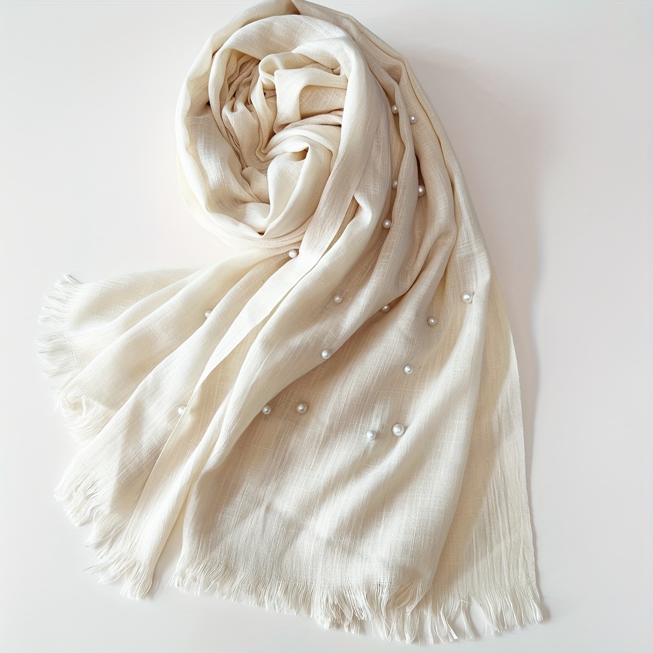 TEMU A Fashionable Women's Handmade Beaded Solid Color Scarf Shawl Headscarf Suitable For Travel And Daily Use