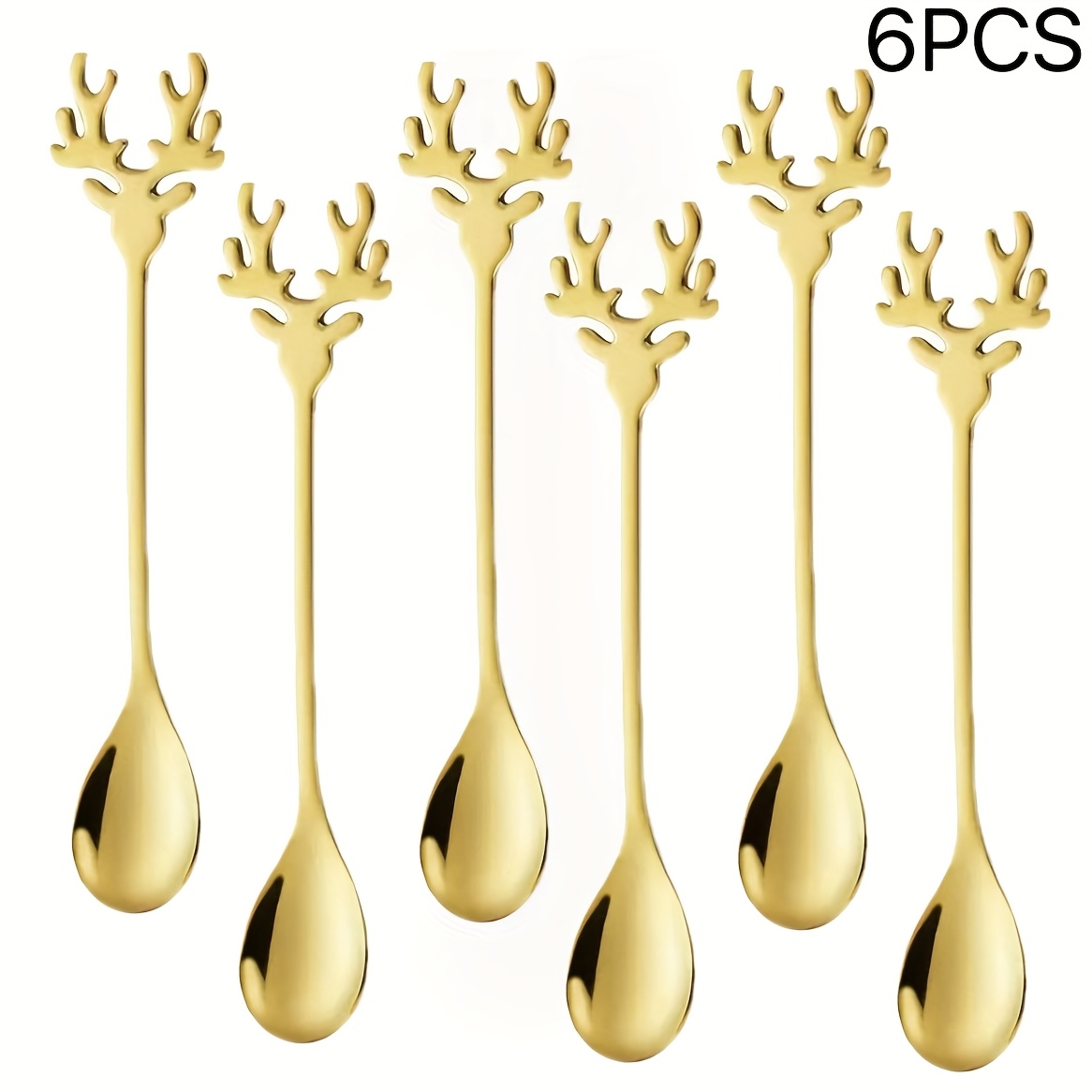 Image of 6/10/20pcs Luxury Deer Head Stainless Steel Coffee Spoon Set - Unique Christmas Tableware, Dessert Spoons, Stirring Spoons