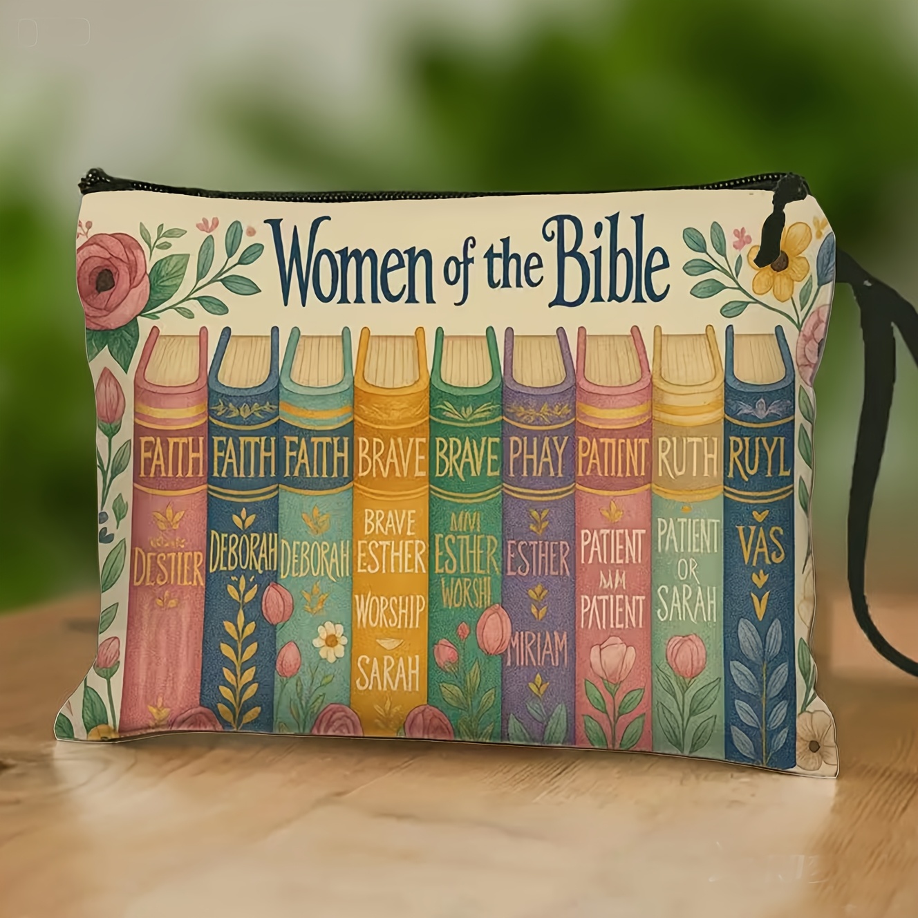 TEMU Women Of The Verse Book Cover Washbag With Wristband - Foldable Zippered Toiletry & Makeup Bag Suitable For Women, Gift For