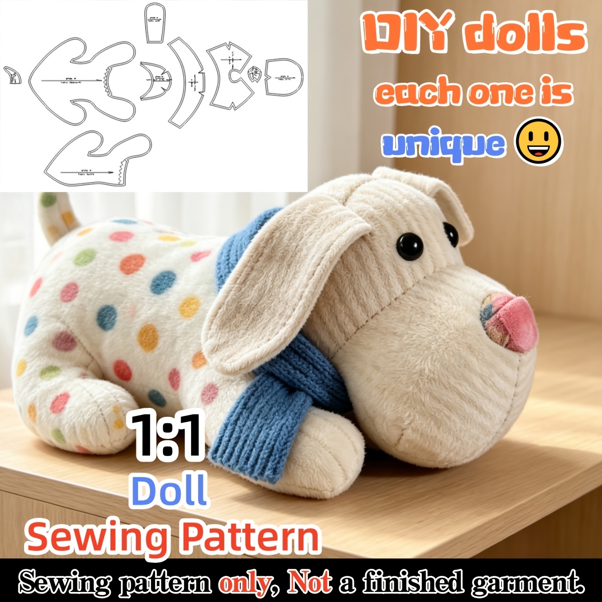 TEMU Motif de couture : Jouet en peluche chien de 30 cm. multi-tailles, répondant aux besoins de différentes tailles de jouets en peluche, gabarit en