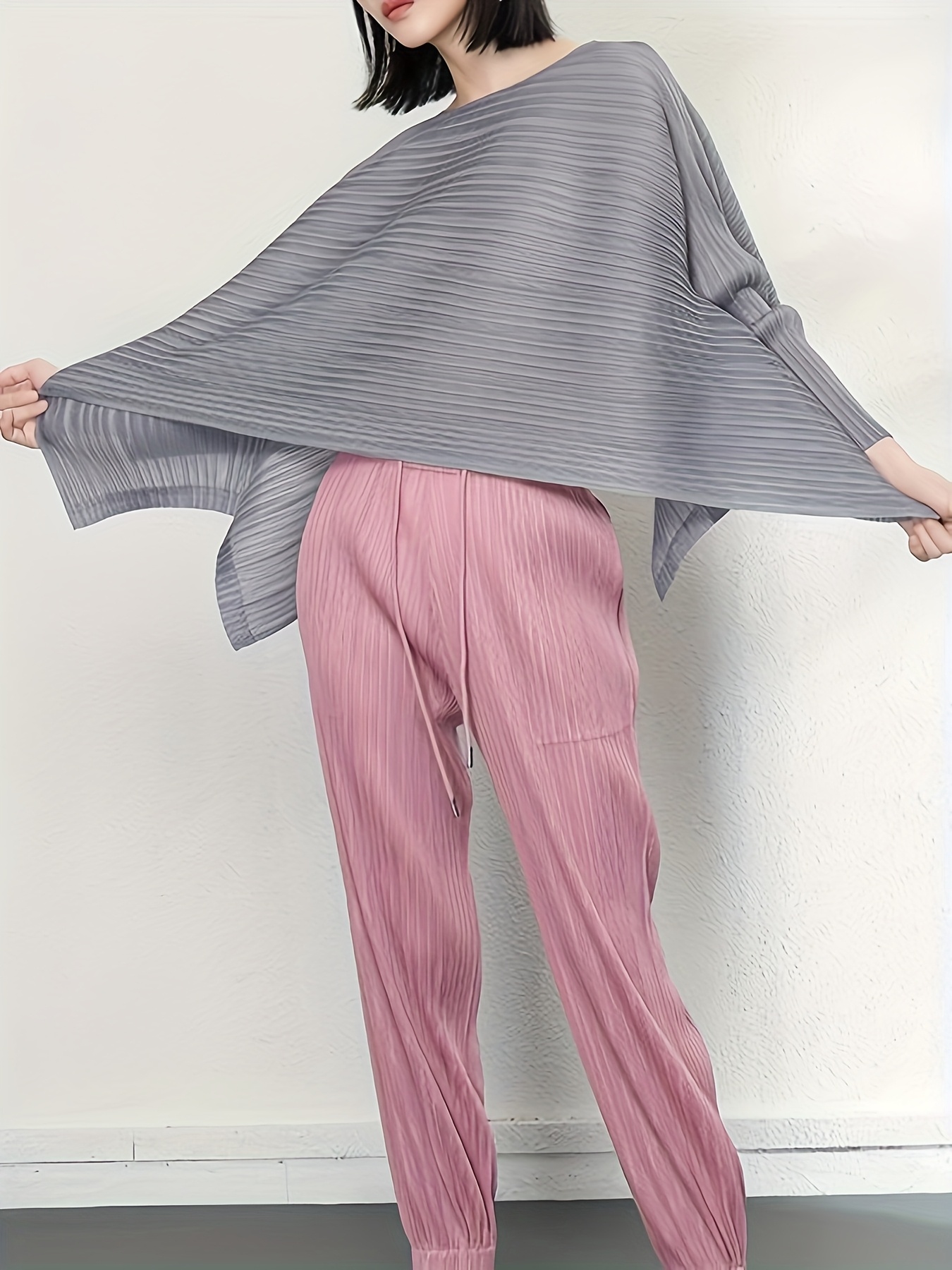 plus size womens plus size batwing sleeve blouse loose pleated asymmetrical hem top soft breathable stretchy fabric   for spring summer fall daily wear cafes  s cute long sleeve     fashion   stylish top trendy women light grey 0