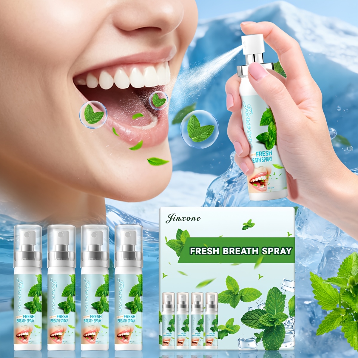 Image of 4pcs Mint Flavor Breath Freshener Box, Long-lasting Fragrance, , Fruit Flavor, Portable For Daily Use Alcohol-free; After Meals And Dates; Christmas Festival Gift
