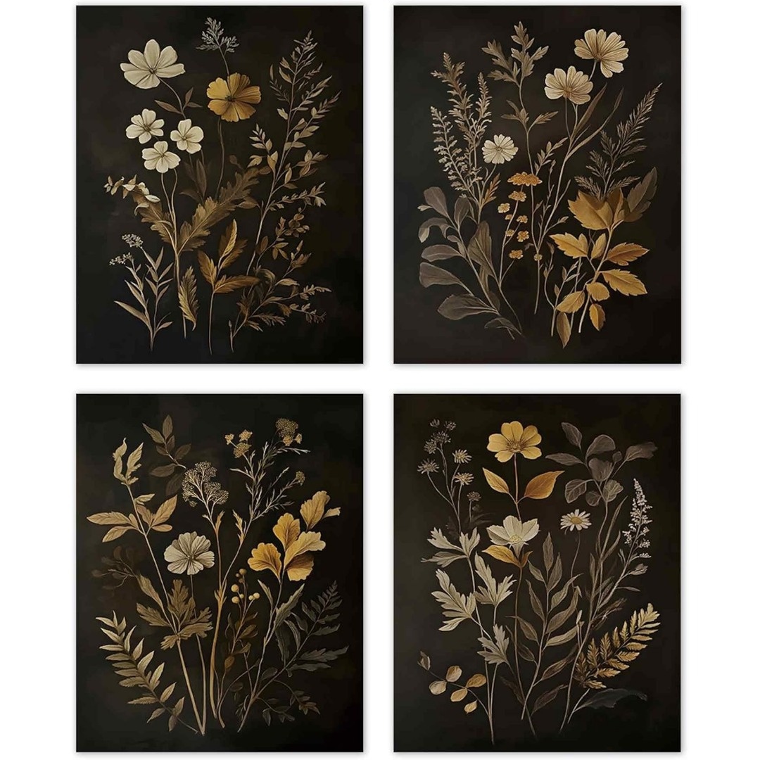 TEMU 4pcs Unframed Vintage Floral Posters - 8x10 Wall Art Prints For Bedroom & Living Room Decor, Aesthetic Autumn Flower Pictures, Frameless Design,