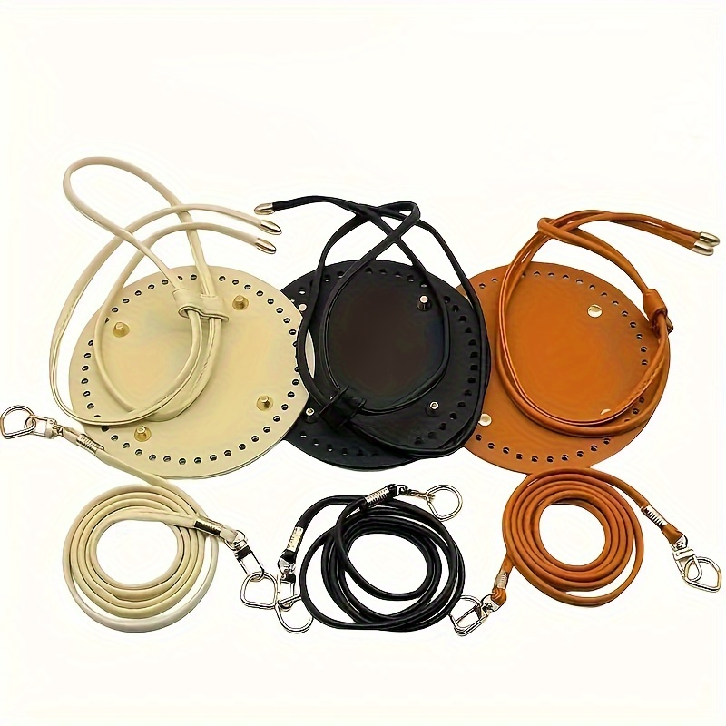 

3pcs Diy Bucket Bag Craft Kit With Round Base, Drawstring & Shoulder Strap - Leather Material