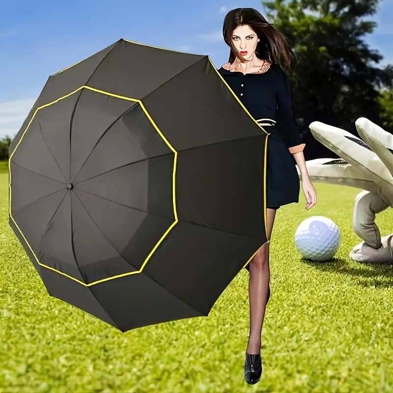 

Solid Color Double Layers Waterproof Large Folding Umbrella, 10 Ribs Casual Compact Durable Umbrella For Men & Women