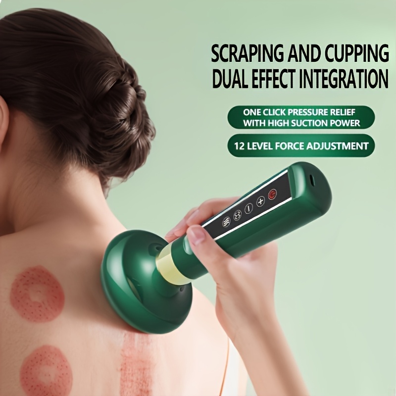 12 adjustable electric massager with usb rechargeable     and cupping 12 level force adjustment one click pressure relief portable for home use 0