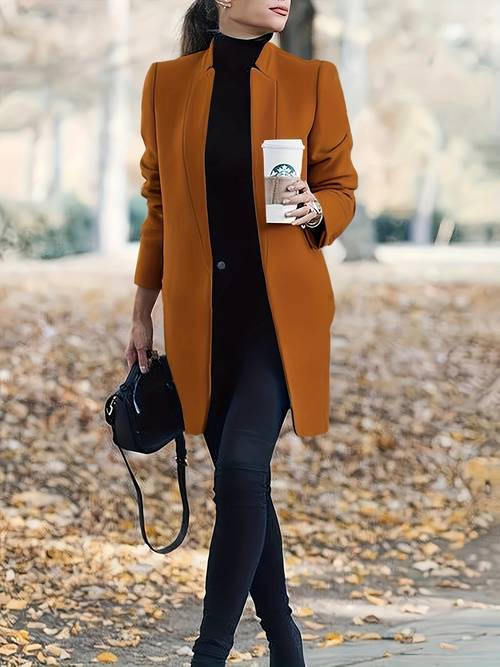 fall winter 2024 new womens elegant long sleeve solid color stand collar jacket tweed coat