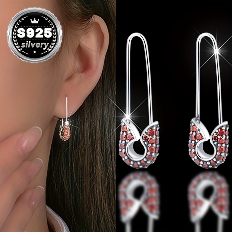 

Vana Gothic Punk Style 925 Sterling Silver Safety Pin Earrings With Zirconia Unique Minimalist Jewelry For , 2pcs Set