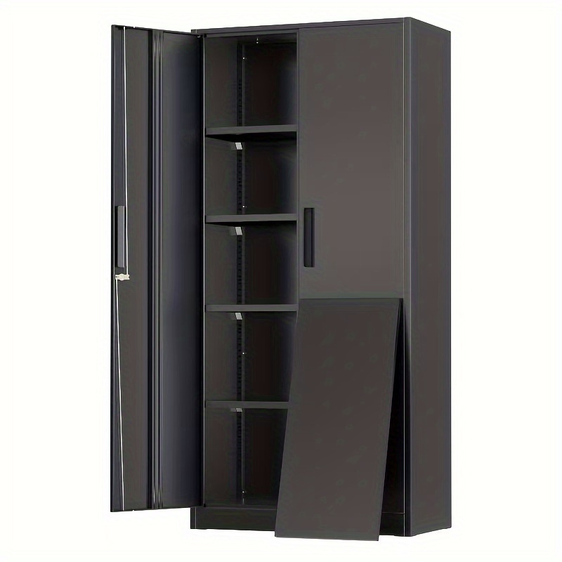 TEMU 72" Metal Storage Cabinet With Lock, With 2 Doors And 4 Adjustable Shelves, Lockable Steel Storage For Office, Garage, Warehouse,, Home